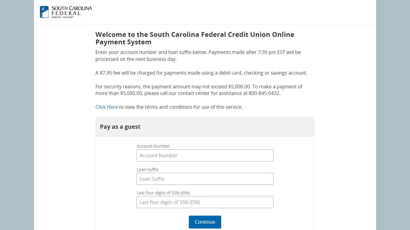 Pay as a guest – South Carolina Federal Credit Union Online Payment System